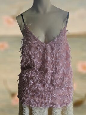 THML Blush Pink Textured Fringe Cami Tank Top Size L